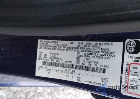 2016 Ford Fiesta Se z USA, uszkodzony, nr VIN 3FADP4EJ1GM193021